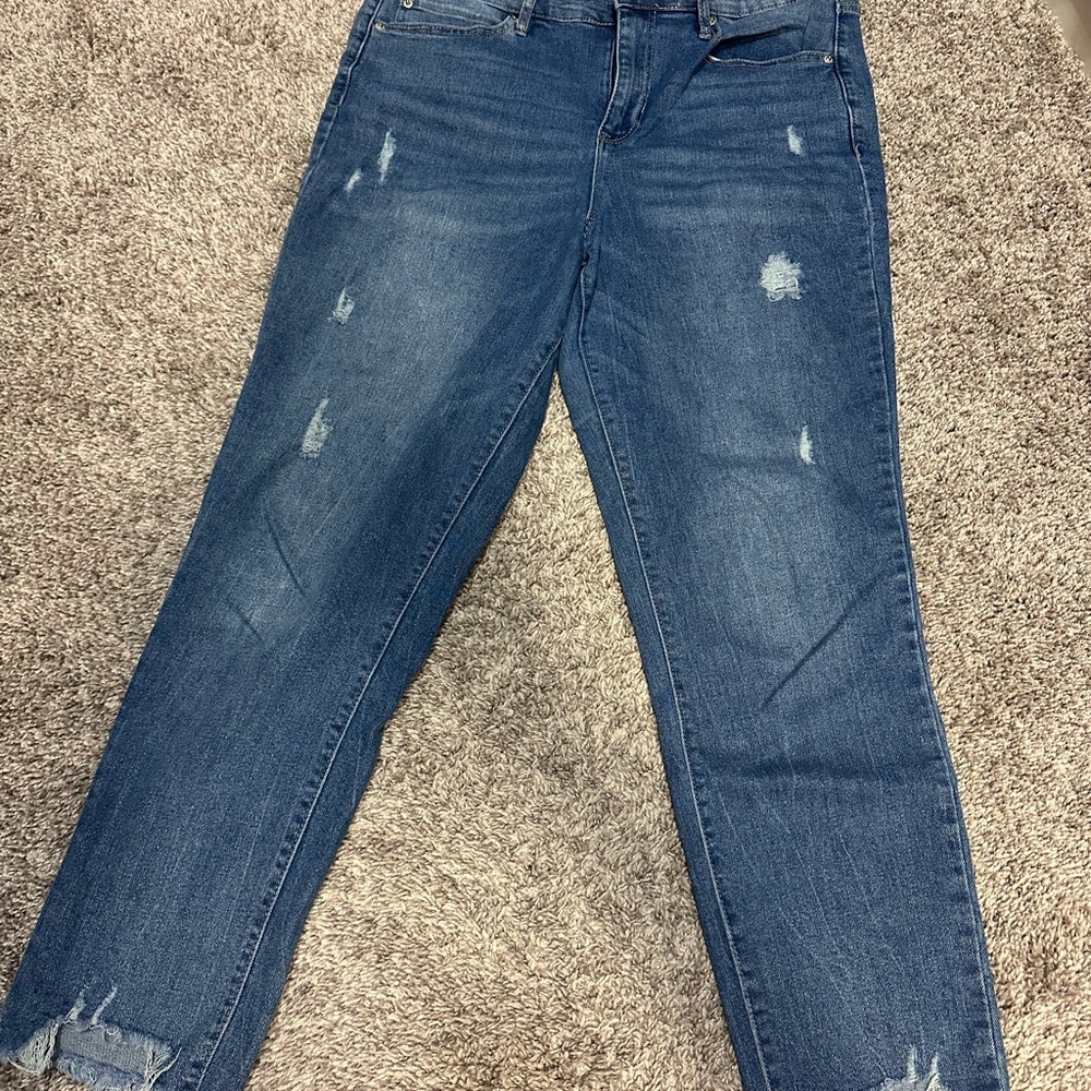 Nicole Miller Blue Straight Leg Jeans with Distressed Details
